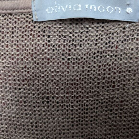 Olivia moon taupe tunic vest cotton blend size M crochet flower collar - Picture 6 of 6
